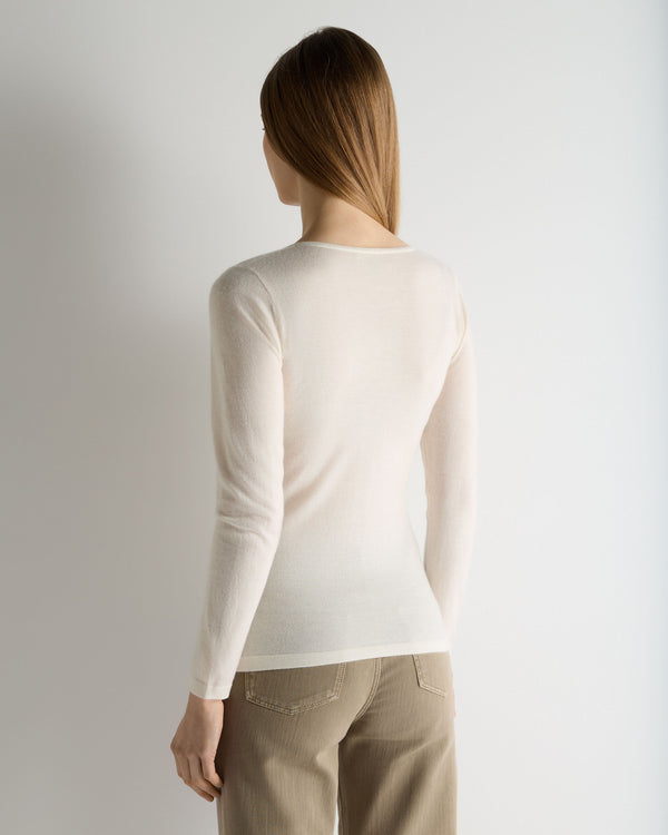 N.Peal Women's Imogen Superfine Cashmere V Neck Jumper New Ivory White