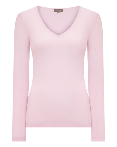 N.Peal Women's Imogen Superfine Cashmere V Neck Jumper Rosewater Pink