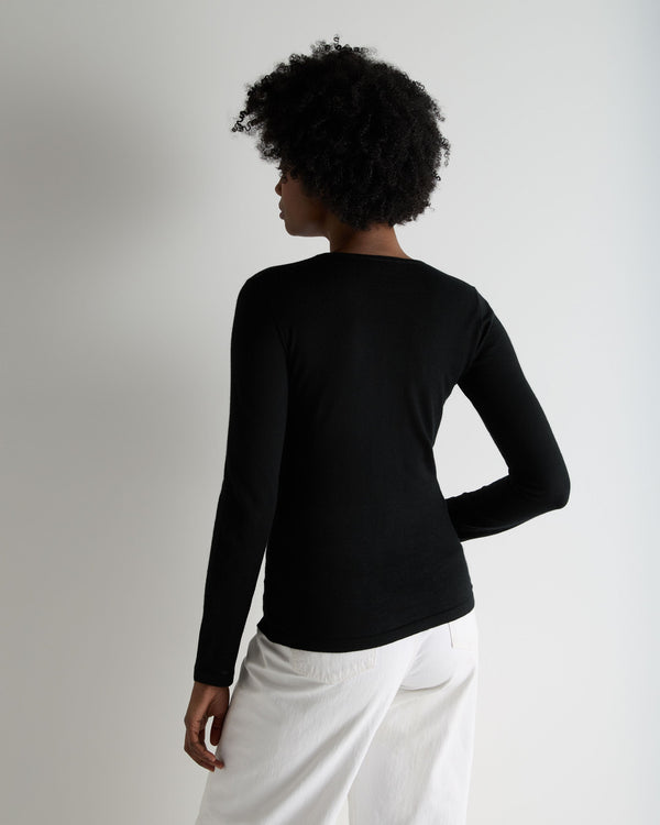 N.Peal Women's Eden Superfine Cashmere Round Neck Top Black