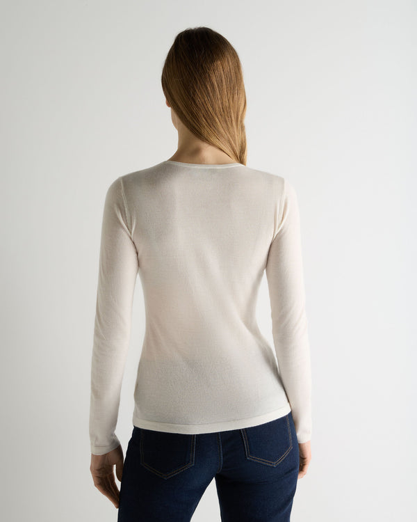 N.Peal Women's Eden Superfine Cashmere Round Neck Top New Ivory White