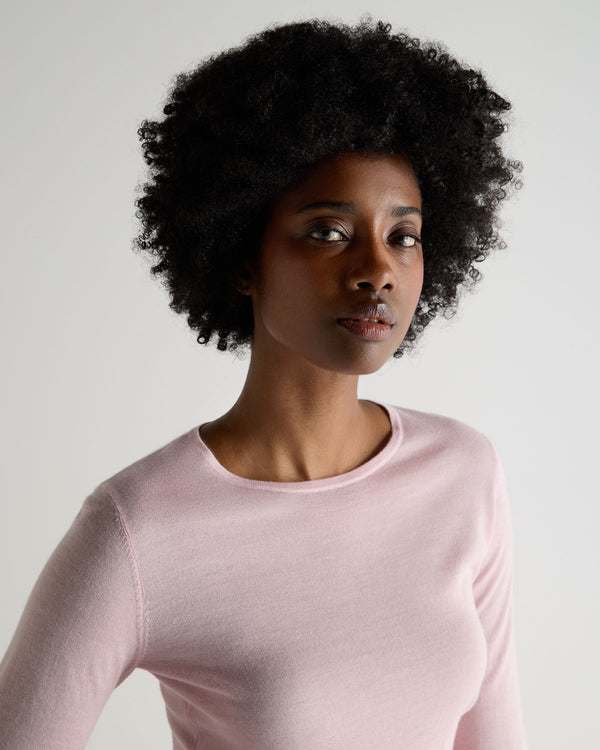 N.Peal Women's Eden Superfine Cashmere Round Neck Top Rosewater Pink