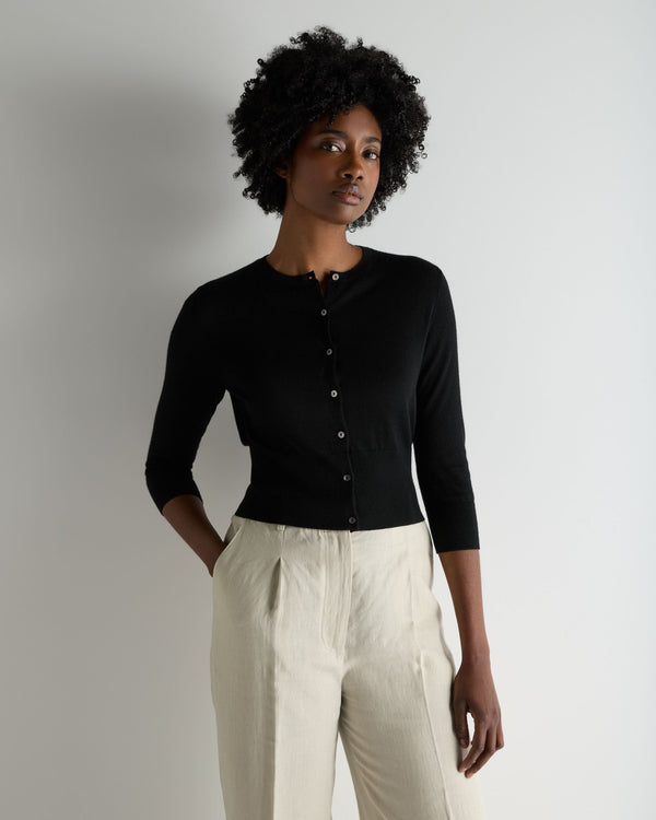 N.Peal Women's Darcie Superfine Cashmere Cropped Cardigan Black