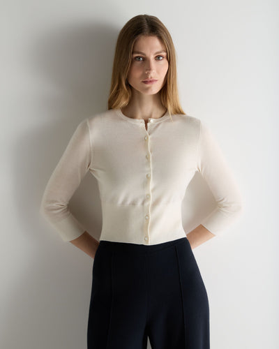 N.Peal Women's Darcie Superfine Cashmere Cropped Cardigan New Ivory White