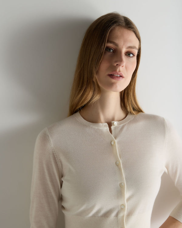 N.Peal Women's Darcie Superfine Cashmere Cropped Cardigan New Ivory White