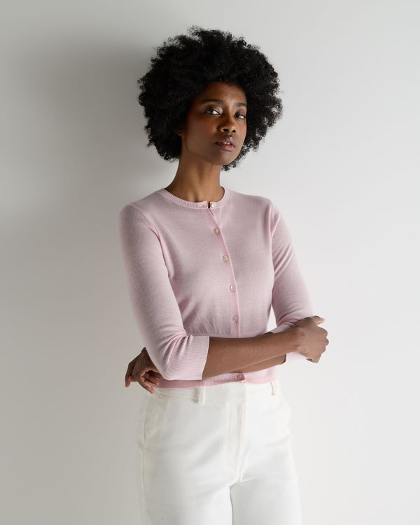 N.Peal Women's Darcie Superfine Cashmere Cropped Cardigan Rosewater Pink