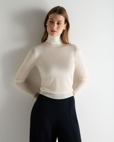 N.Peal Women's Margot Superfine Cashmere Roll Neck Jumper New Ivory White