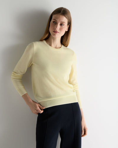 N.Peal Women's Evie Classic Round Neck Cashmere Jumper Butter Yellow