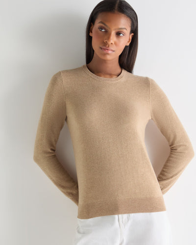 N.Peal Women's Evie Classic Round Neck Cashmere Jumper Cappuccino Brown