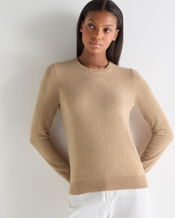 N.Peal Women's Evie Classic Round Neck Cashmere Jumper Cappuccino Brown