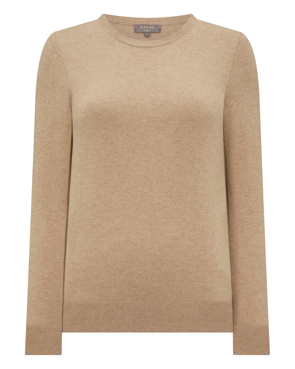 N.Peal Women's Evie Classic Round Neck Cashmere Jumper Cappuccino Brown