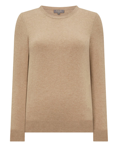 N.Peal Women's Evie Classic Round Neck Cashmere Jumper Cappuccino Brown