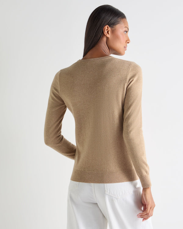 N.Peal Women's Evie Classic Round Neck Cashmere Jumper Cappuccino Brown