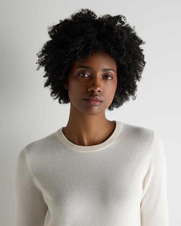 N.Peal Women's Evie Classic Round Neck Cashmere Jumper New Ivory White