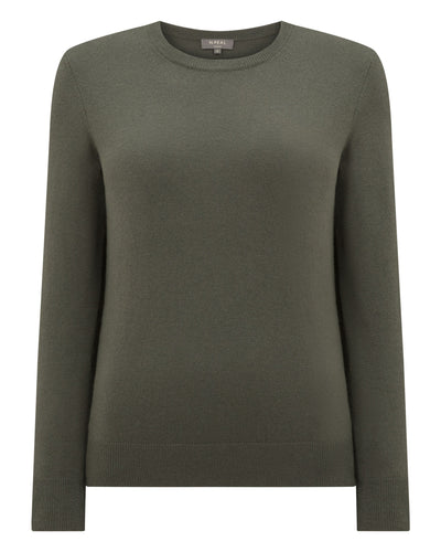 N.Peal Women's Evie Classic Round Neck Cashmere Jumper Olive Green