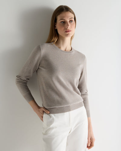 N.Peal Women's Evie Classic Round Neck Cashmere Jumper Oat Grey