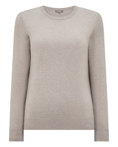 N.Peal Women's Evie Classic Round Neck Cashmere Jumper Oat Grey