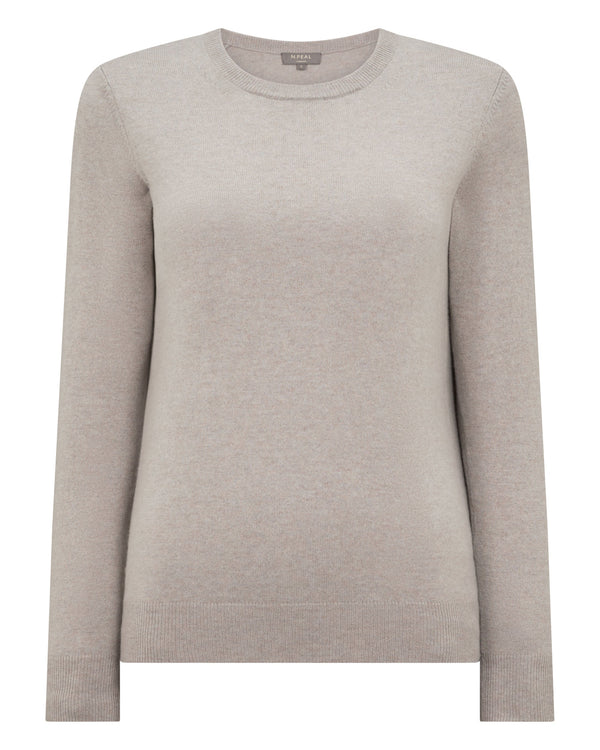 N.Peal Women's Evie Classic Round Neck Cashmere Jumper Oat Grey