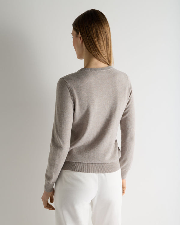 N.Peal Women's Evie Classic Round Neck Cashmere Jumper Oat Grey
