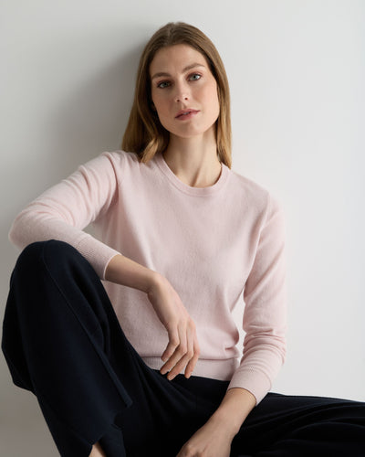 N.Peal Women's Evie Classic Round Neck Cashmere Jumper Powder Pink