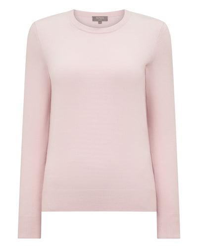 N.Peal Women's Evie Classic Round Neck Cashmere Jumper Powder Pink