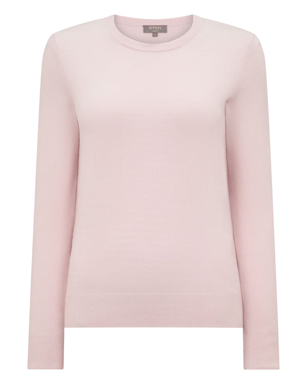 N.Peal Women's Evie Classic Round Neck Cashmere Jumper Powder Pink