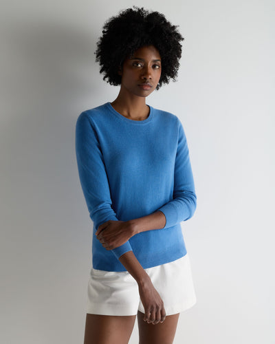 N.Peal Women's Evie Classic Round Neck Cashmere Jumper Sunshine Blue