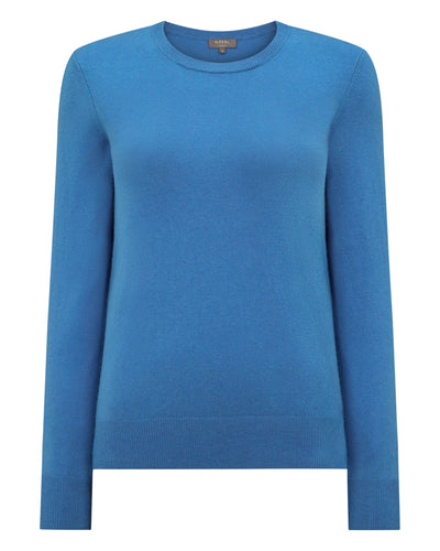 N.Peal Women's Evie Classic Round Neck Cashmere Jumper Sunshine Blue