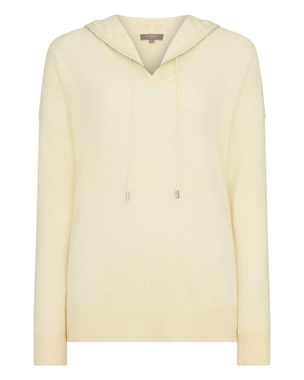 N.Peal Women's Maya Metal Trim Cashmere Hoodie Butter Yellow