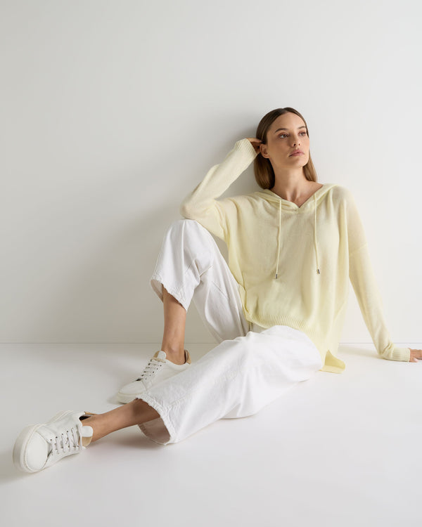 N.Peal Women's Maya Metal Trim Cashmere Hoodie Butter Yellow