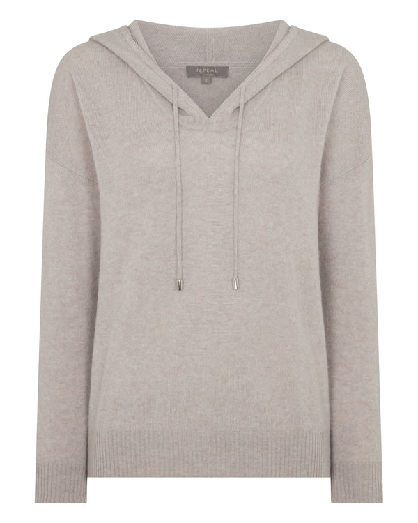 N.Peal Women's Maya Metal Trim Cashmere Hoodie Oat Grey
