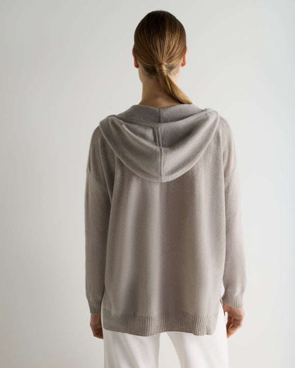 N.Peal Women's Maya Metal Trim Cashmere Hoodie Oat Grey