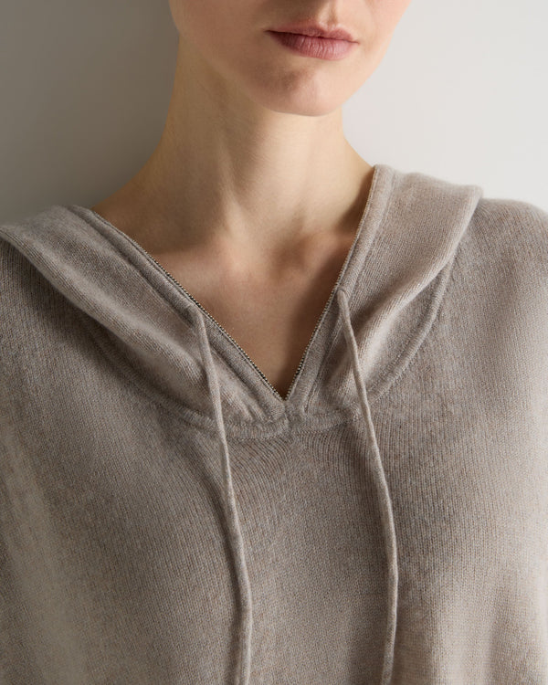 N.Peal Women's Maya Metal Trim Cashmere Hoodie Oat Grey