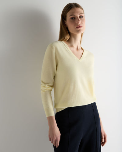 N.Peal Women's Phoebe V Neck Cashmere Jumper Butter Yellow