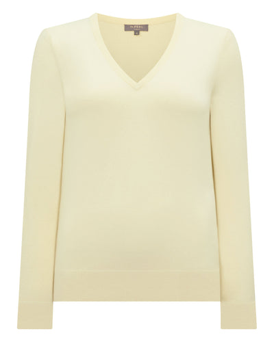 N.Peal Women's Phoebe V Neck Cashmere Jumper Butter Yellow