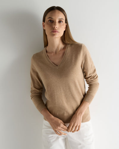 N.Peal Women's Phoebe V Neck Cashmere Jumper Cappuccino Brown