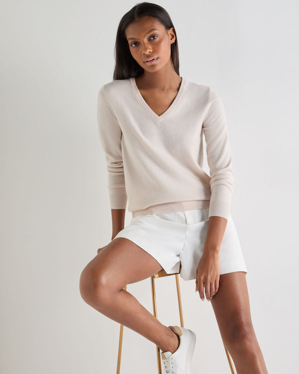 N.Peal Women's Phoebe V Neck Cashmere Jumper Dove Pink