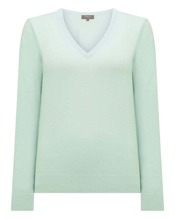 N.Peal Women's Phoebe V Neck Cashmere Jumper Mint Green
