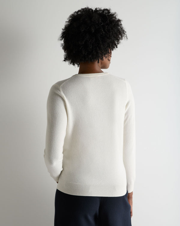 N.Peal Women's Phoebe V Neck Cashmere Jumper New Ivory White