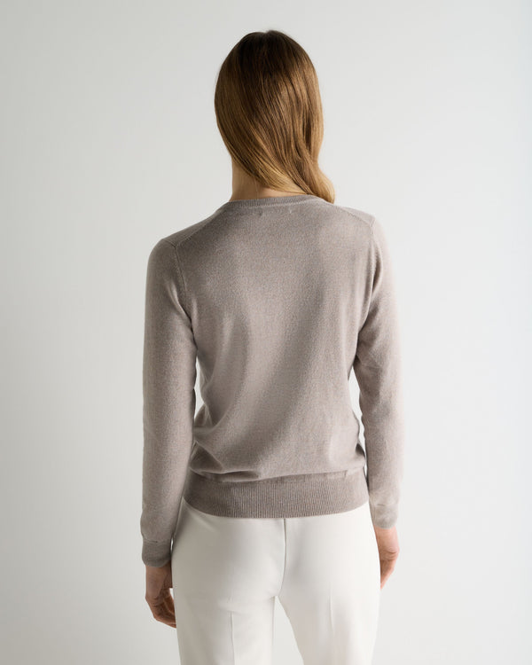 N.Peal Women's Phoebe V Neck Cashmere Jumper Oat Grey