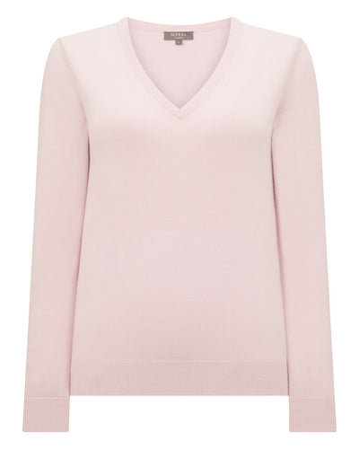 N.Peal Women's Phoebe V Neck Cashmere Jumper Powder Pink