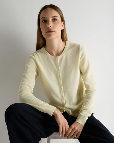 N.Peal Women's Olivia Round Neck Cashmere Cardigan Butter Yellow