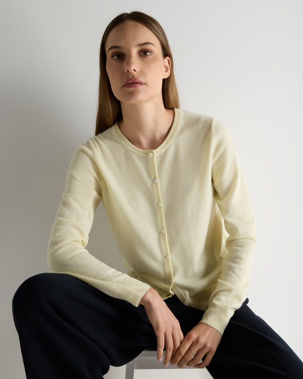 N.Peal Women's Olivia Round Neck Cashmere Cardigan Butter Yellow