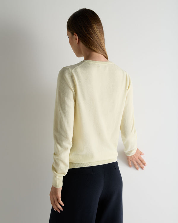 N.Peal Women's Olivia Round Neck Cashmere Cardigan Butter Yellow
