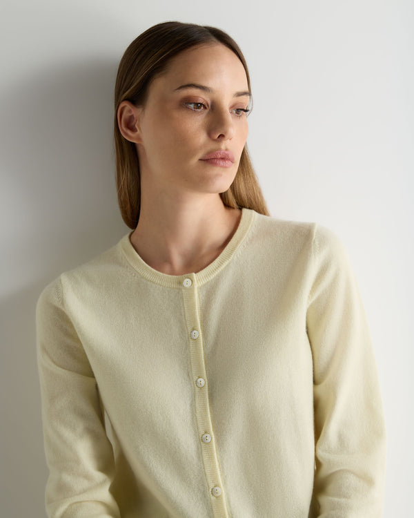 N.Peal Women's Olivia Round Neck Cashmere Cardigan Butter Yellow