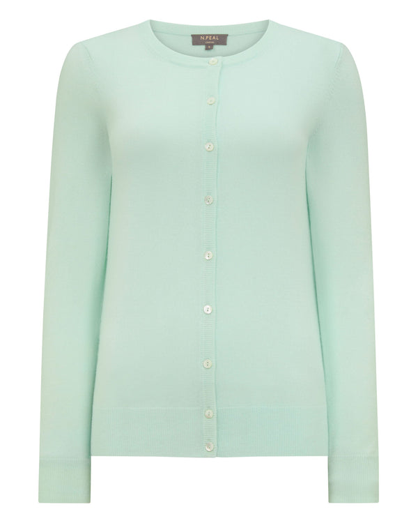 N.Peal Women's Olivia Round Neck Cashmere Cardigan Mint Green