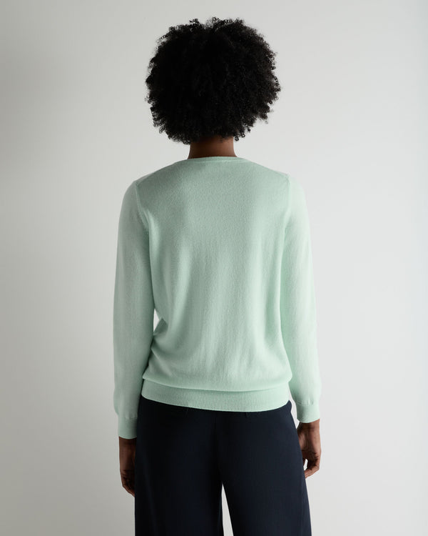 N.Peal Women's Olivia Round Neck Cashmere Cardigan Mint Green