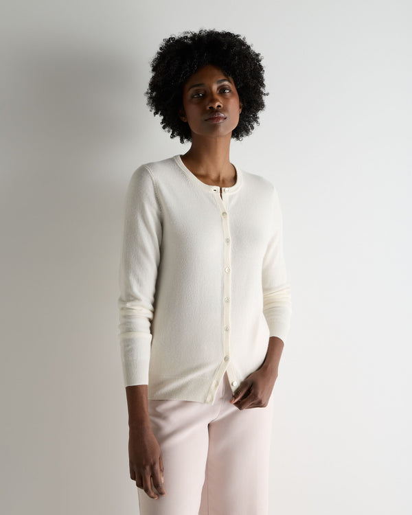 N.Peal Women's Olivia Round Neck Cashmere Cardigan New Ivory White