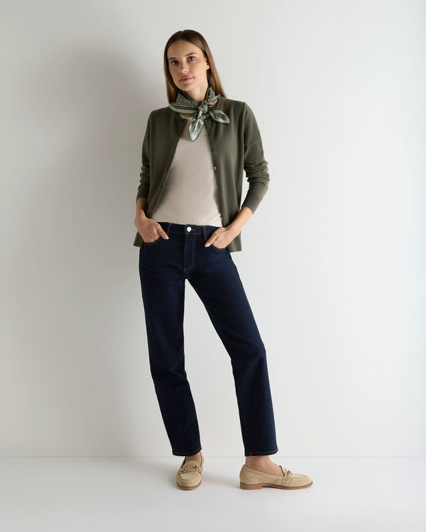N.Peal Women's Olivia Round Neck Cashmere Cardigan Olive Green