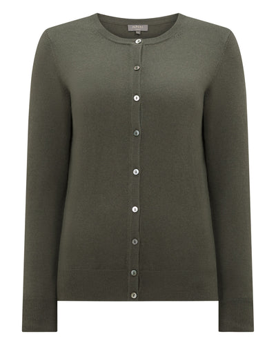 N.Peal Women's Olivia Round Neck Cashmere Cardigan Olive Green