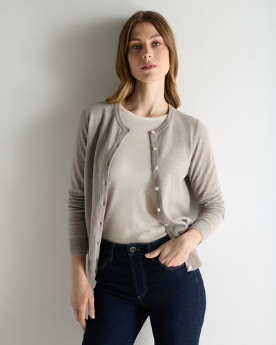 N.Peal Women's Olivia Round Neck Cashmere Cardigan Oat Grey